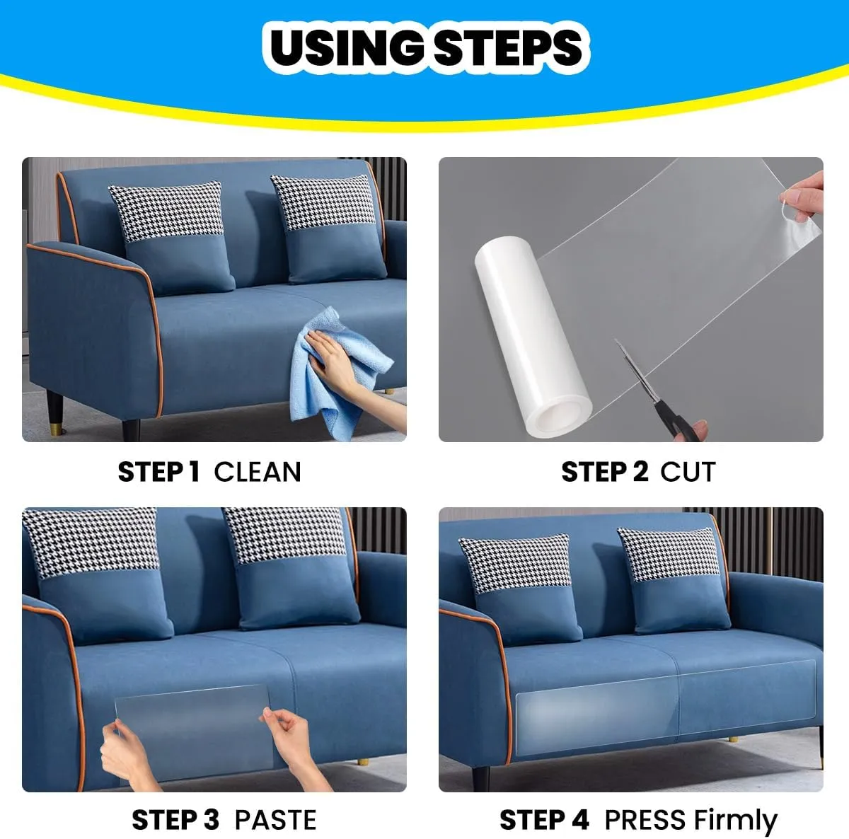 Petslucent Cat Scratch Furniture Protector: Cat Anti Scratch Tape - Door Protector from Dog Scratching - Clear Training Self Adhesive Tape for Carpet, Sofa, Couch, Door (118in x 7.9in)