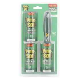 Pine-Sol Lint Roller with Refills - Reusable Pet Hair Removal Tool with 60 Sticky Sheets per Roll - Great for Clothing, Furniture, and Travel - 180 Adhesive Papers Total