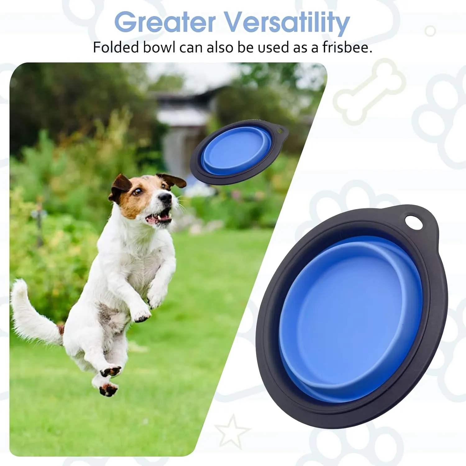 PINVNBY Elevated Portable Dog Bowl, Travel Raised Stand with Collapsible Silicone Double Diner Bowls Non-Slip Food and Water Bowls Holder for Small Dogs and Cats - 14.6" L x 7.5" W x 3.9" H