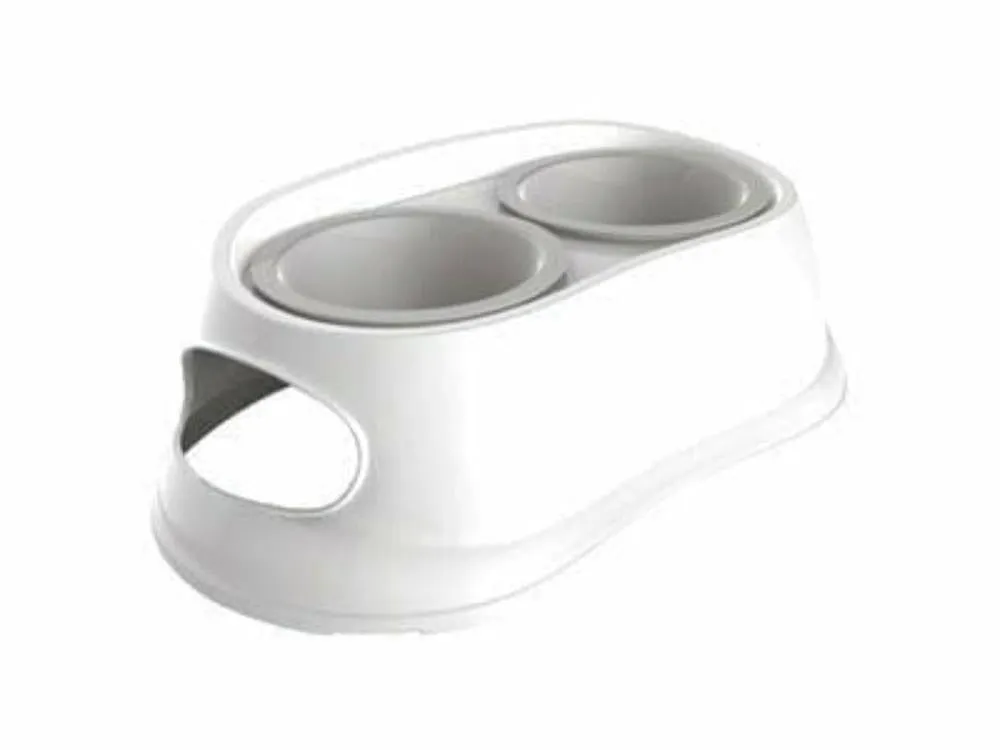 PLASTIC BOWL WHITE STAND & GREY BOWL