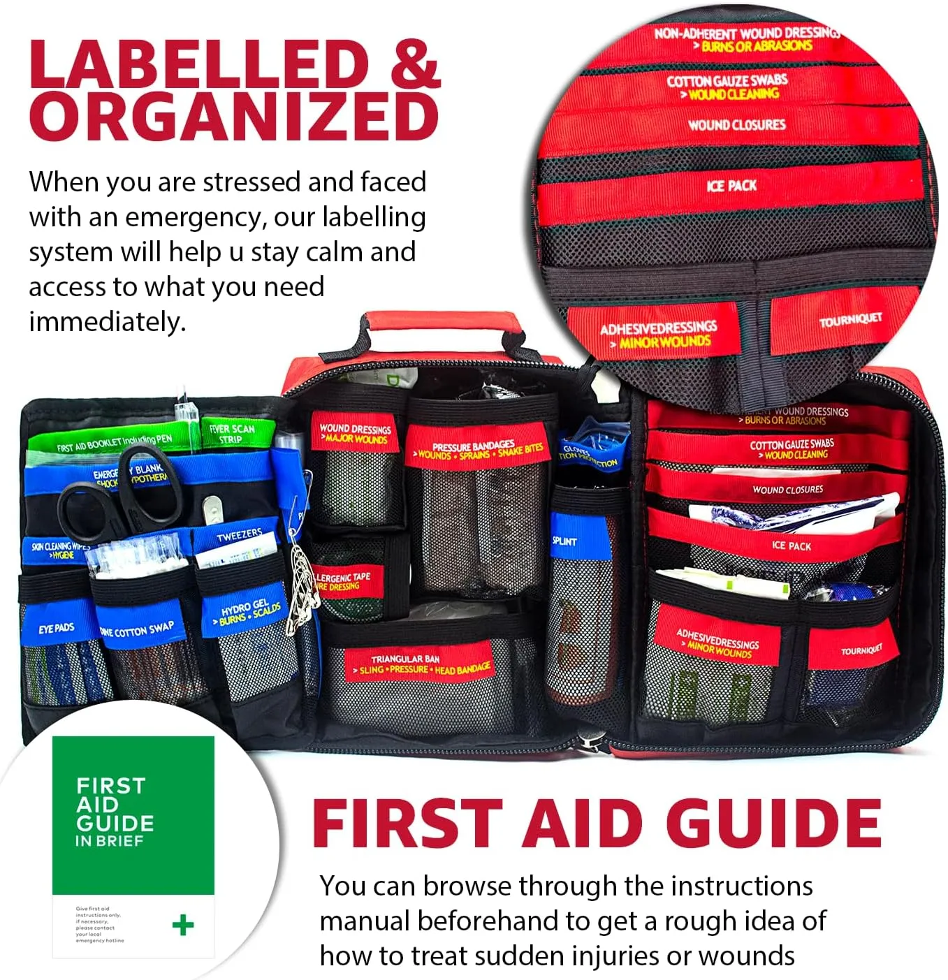 Pro First Aid Kit with Molle System Portable Emergency Survival Kits Trauma Medical Kit for Home, Office, Car, Outdoor, Hiking, Travel, Camping