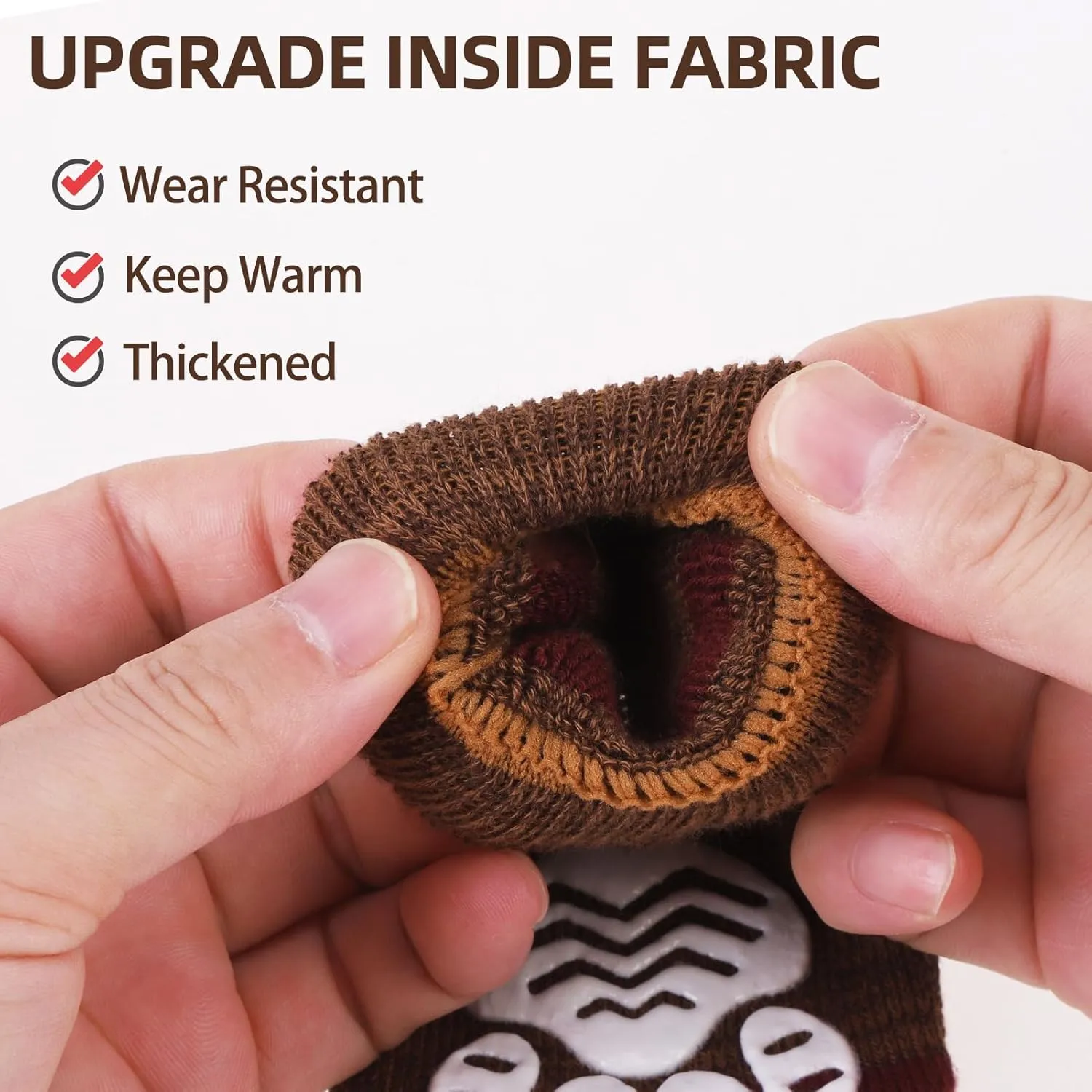 PUPTECK Anti-Slip Dog Socks with Double Sides Grips Booties for Medium Large Dogs Hardwood Floors Prevents Licking, Dog Shoes for Cold & Hot Pavement Traction, Brown, L