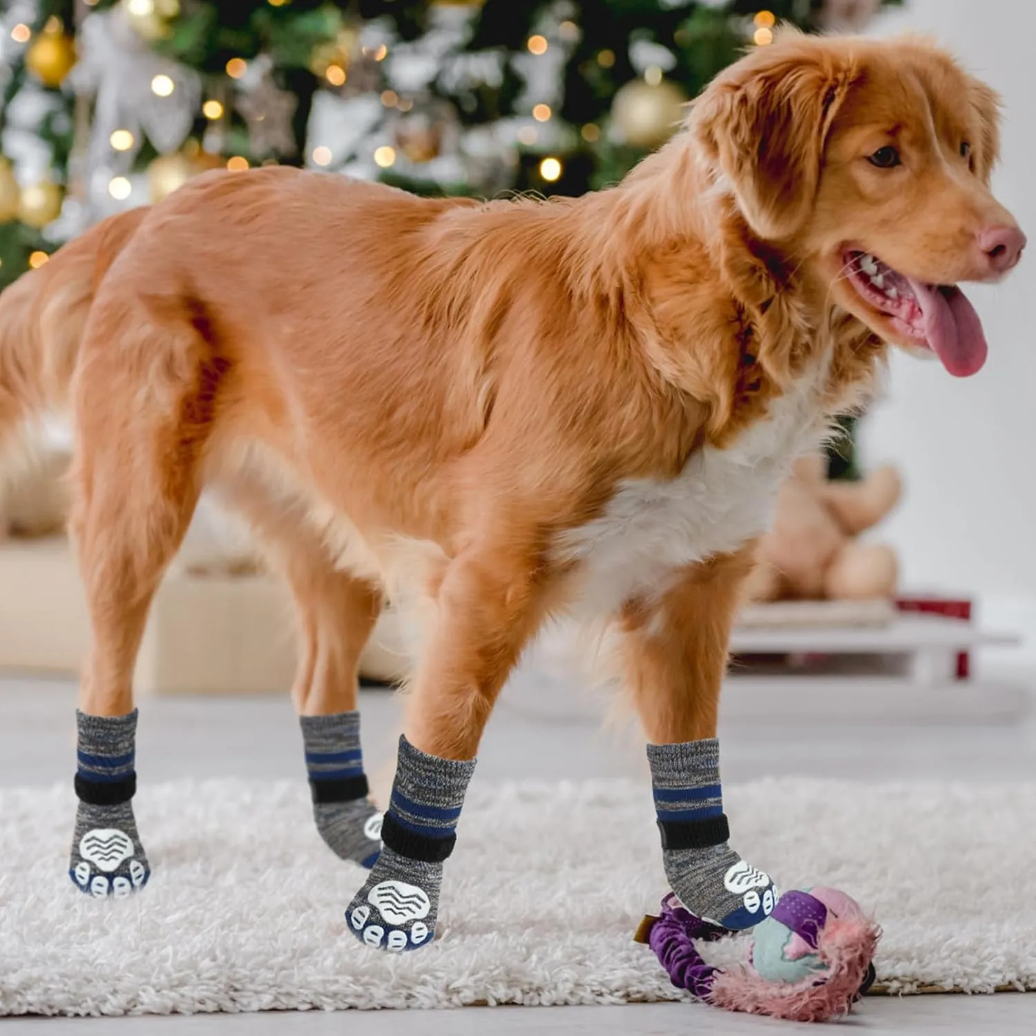 PUPTECK Anti-Slip Dog Socks with Double Sides Grips Booties for Medium Large Dogs Hardwood Floors Prevents Licking, Dog Shoes for Cold & Hot Pavement Traction Paw Protector for Senior Dogs