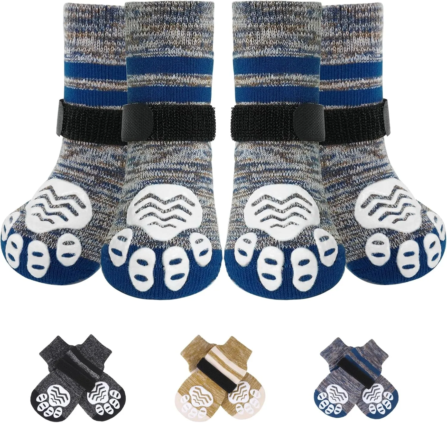 PUPTECK Anti-Slip Dog Socks with Double Sides Grips Booties for Medium Large Dogs Hardwood Floors Prevents Licking, Dog Shoes for Cold & Hot Pavement Traction Paw Protector for Senior Dogs