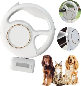 Retractable Dog Leash 4 in 1 with LED Light & Dispenser & Fixed Hanging, 10 ft Heavy Duty Dog Leash Retractable for Medium Large Dogs Up to 90lbs, 360Tangle-Free, One Button Brake & Lock (White)