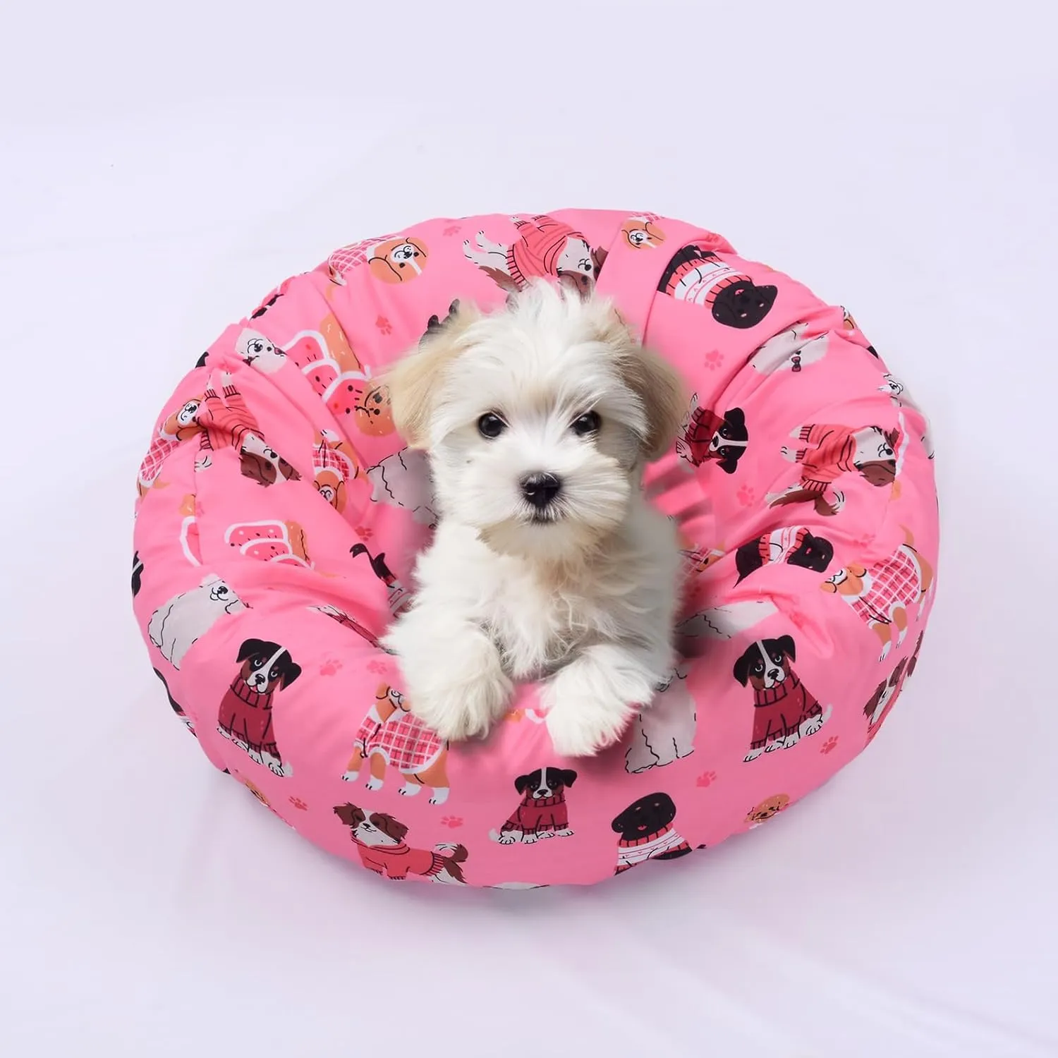 Round Replacement Dog Bed Covers Elastic Edged Washable Pet Bed Protector with Pink Dog Pattern Design for Small & Medium Pet Beds, Cover Only (Pink, 20 x 9.8 Inch)