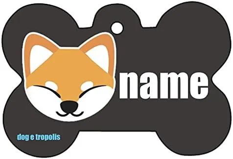 Shiba Inu Art Dog Pet Your OWN Name ID Tag Bone Shape Image PhotoPersonalized with Key Ring