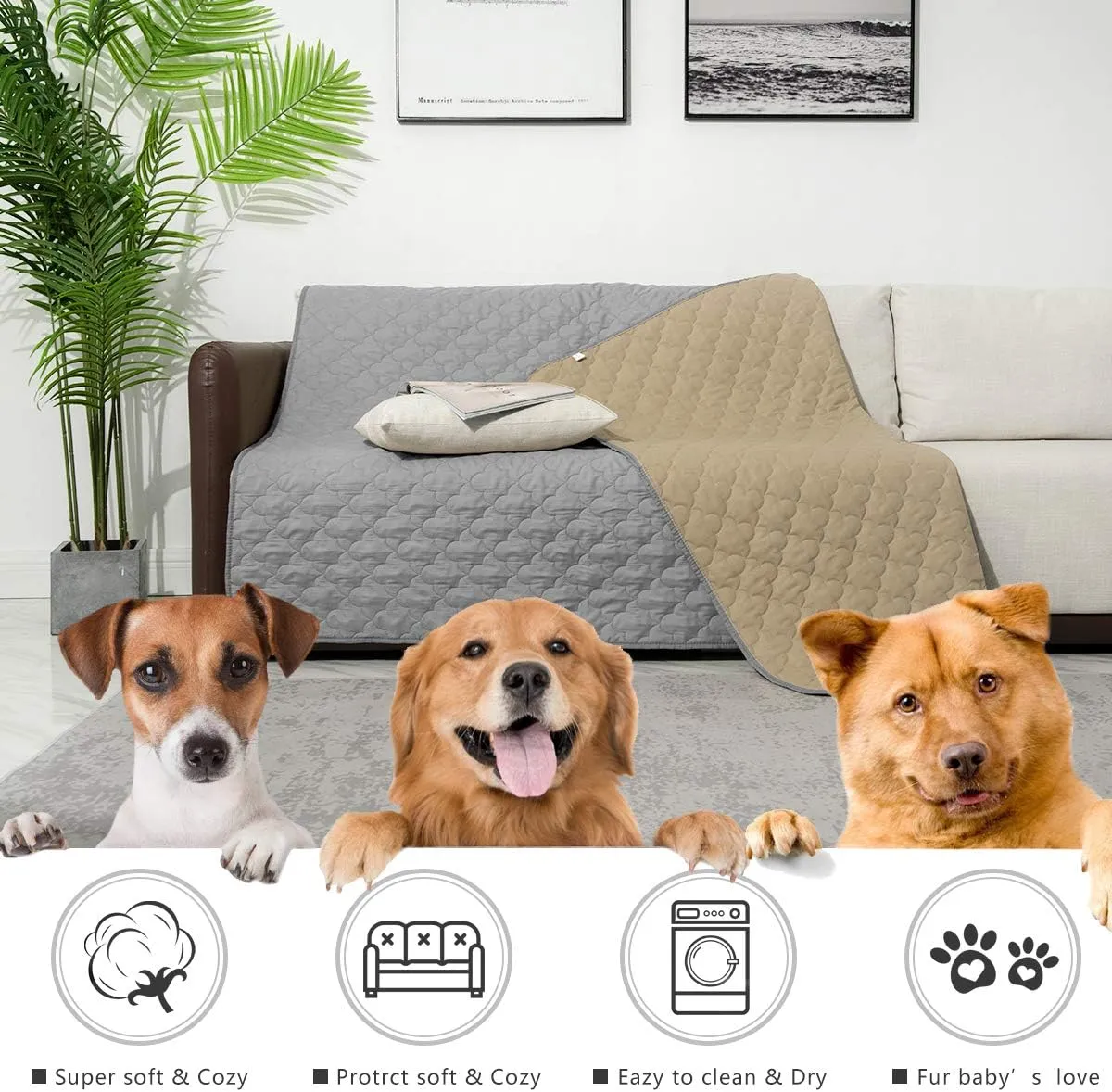 SPXTEX Dog Bed Cover Washable Pee Pads Dog Blankets for Puppy Large Dog Cat,Sofa Reversible Changing Pad Reusable 1 Piece68"x82",Beige Grey