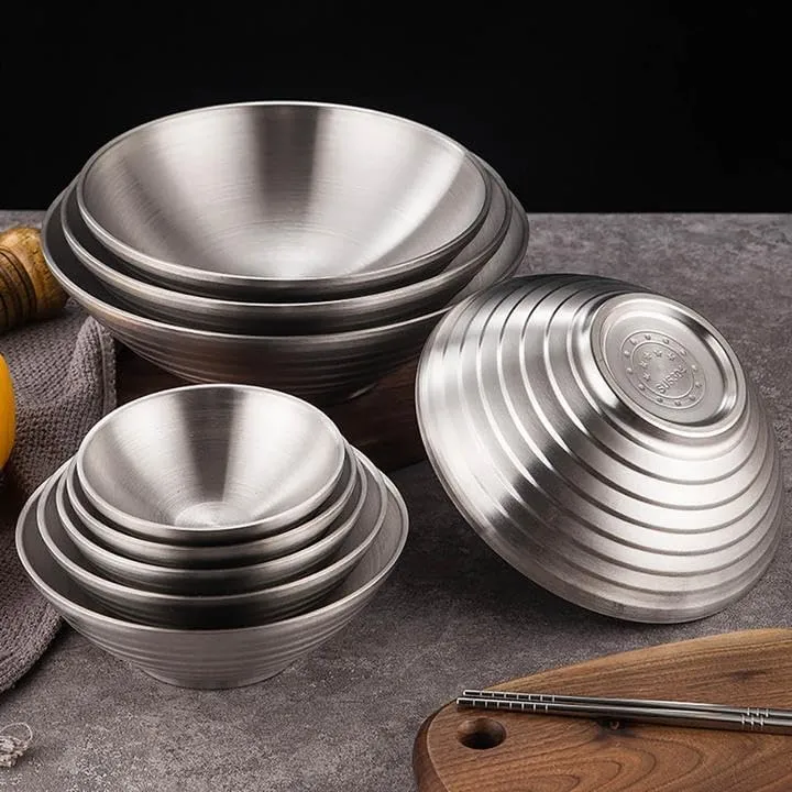 Stainless Steel Bowl Set Double-layer Insulated Bowls for Cereal Soup Ice Cream Rice Noodles Salad Snacks Pack of 3