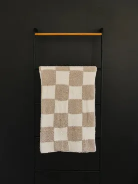Taupe Checkered Plush Blanket | Child/Adult 45x60