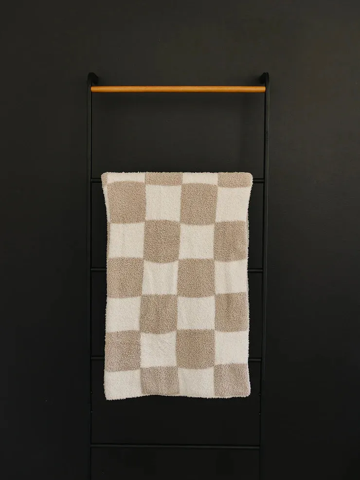 Taupe Checkered Plush Blanket | Child/Adult 45x60