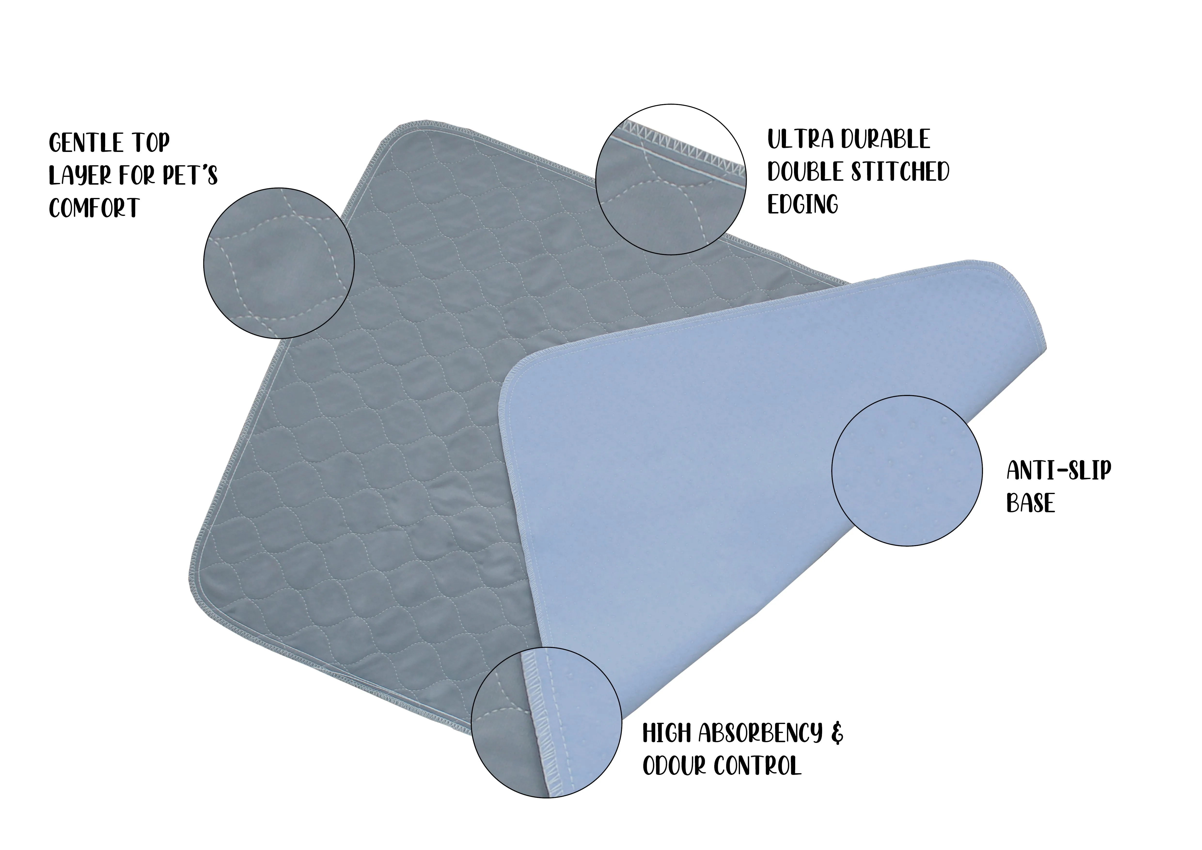 Two Pack of Large Reusable, Washable, Pet Pads in Grey (60cm x 90cm)