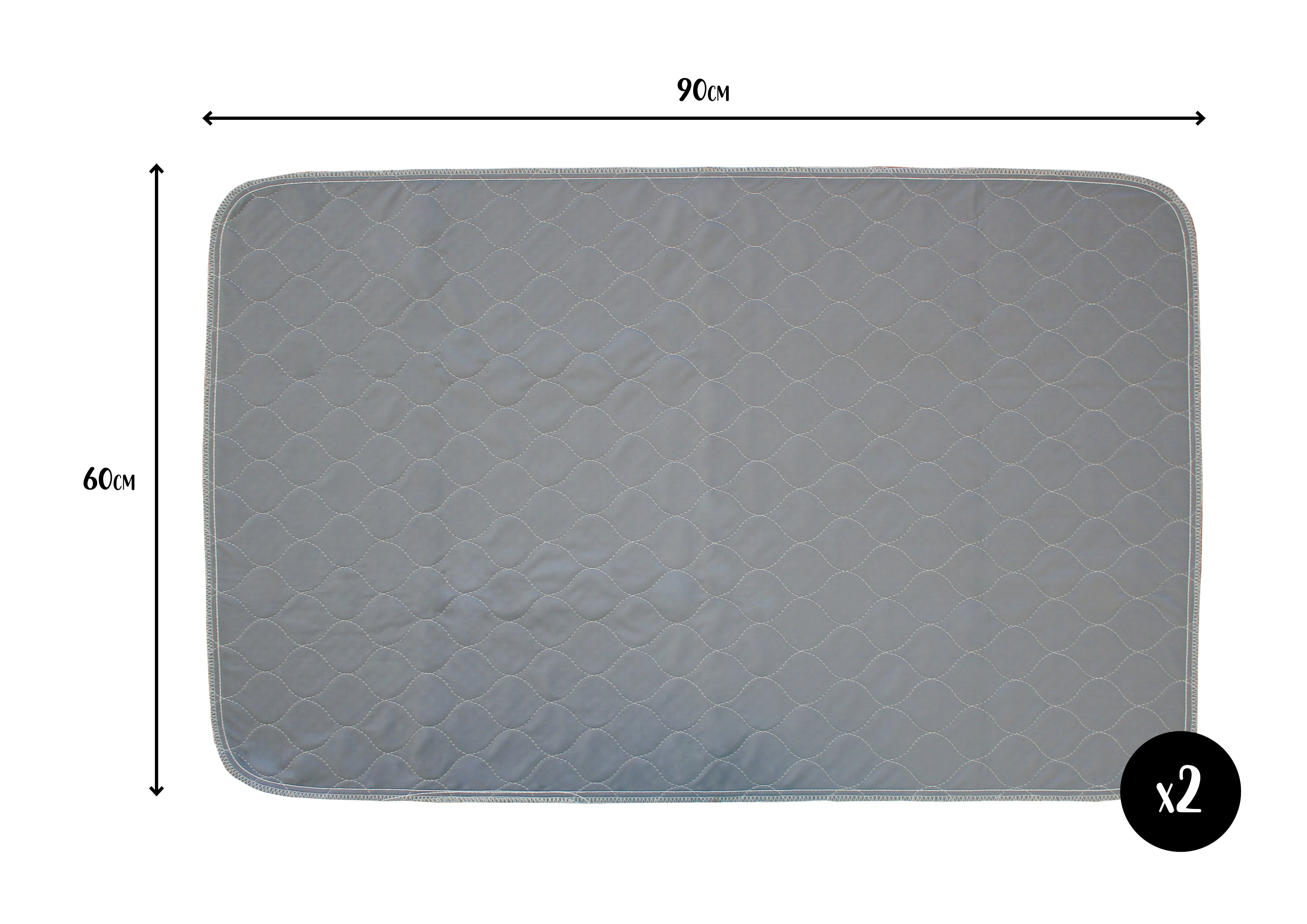 Two Pack of Large Reusable, Washable, Pet Pads in Grey (60cm x 90cm)