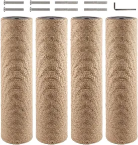 VCEPJH Cat Scratch Post Replacement for Cat Tree Replacement Parts-Pack of 4 12 Inch Cat Tower Scratching Pole Refill with M8 Screws Sisal Rope Furniture Protector for Indoor Kittens (Yellow)