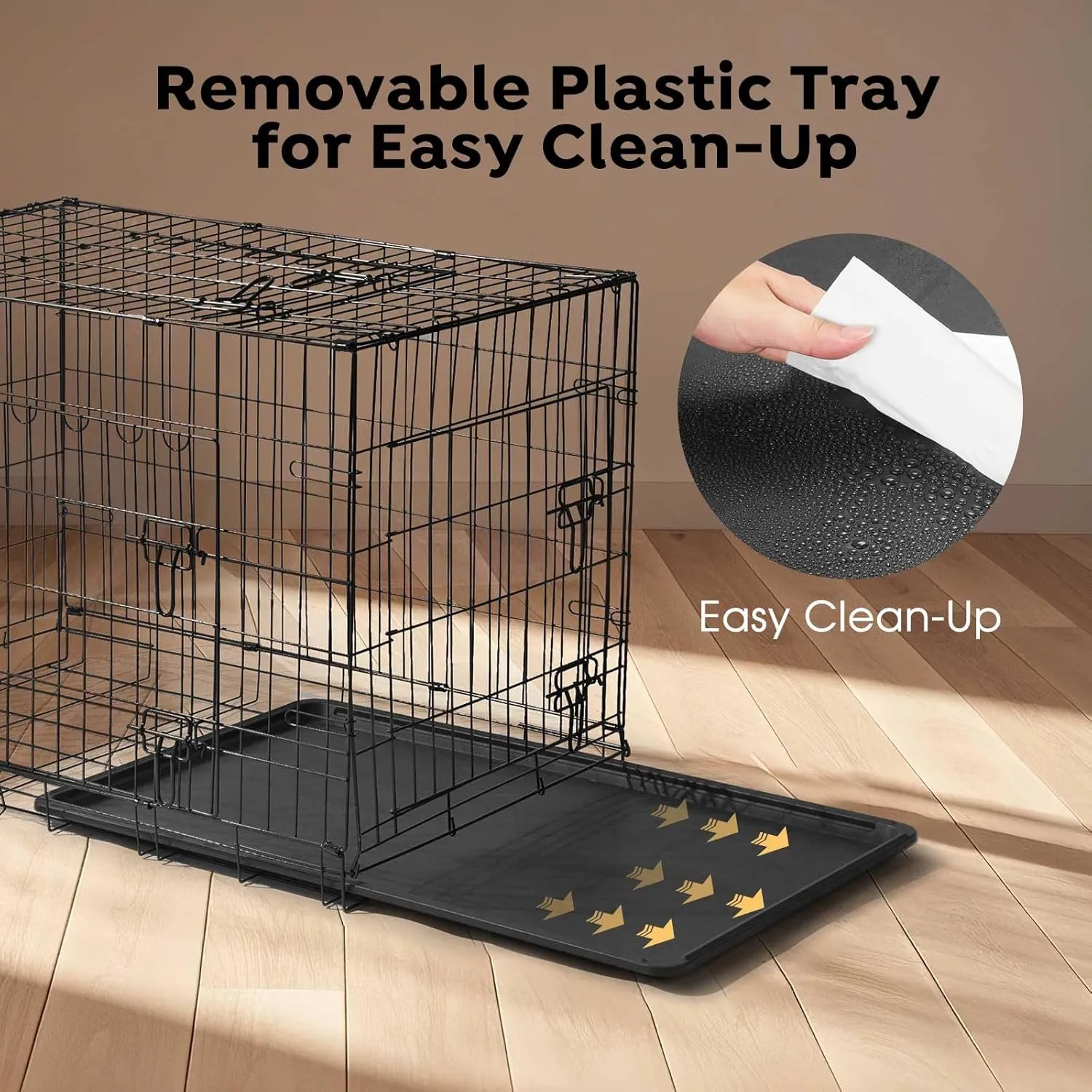 Veehoo 36 inch Dog Crates for Large Dogs with Bumper-Three Doors Folding Metal Wire Dog Crate Cage, Indoor Outdoor Large Dog Crate with Plastic Leak-Proof Tray-Portable Pet Kennel Kit