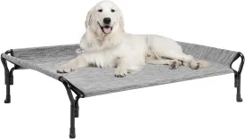 Veehoo Cooling Elevated Dog Bed, XL Raised Pet Cot with Guardrail & Slope Headrest, Durable Breathable Teslin Mesh, Non-Slip Feet, Washable Dog Couch Bed for Indoor & Outdoor, X Large, Black Silver