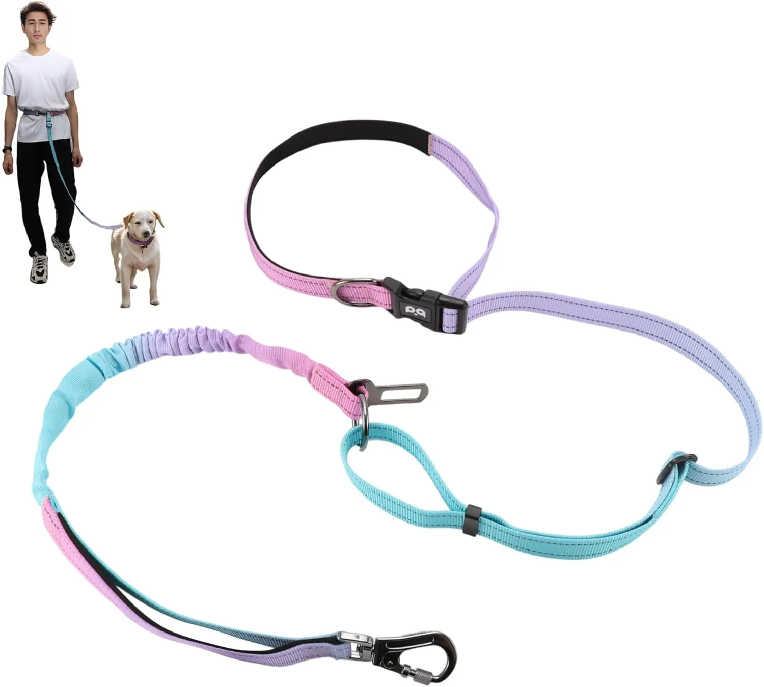 VOCOSTE Hands Free Dog Leash, No Pull Bungee Dog Leash for One Large Dog Up to 440 Ib, Waist Leash for Dog Walking, Running Leash for Dogs with Car Seatbelt, 4.7-7.4FT Long, Cyan Blue