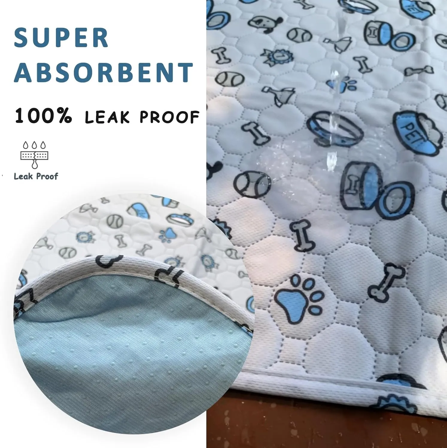 Washable Pee Pads for Dogs, 18x24in Reusable Puppy Pads, Absorbent Whelping Pads with Bone Print, Non-Slip Waterproof Pet Training Pads for Couch, Crate, Potty Training - 6 Pack
