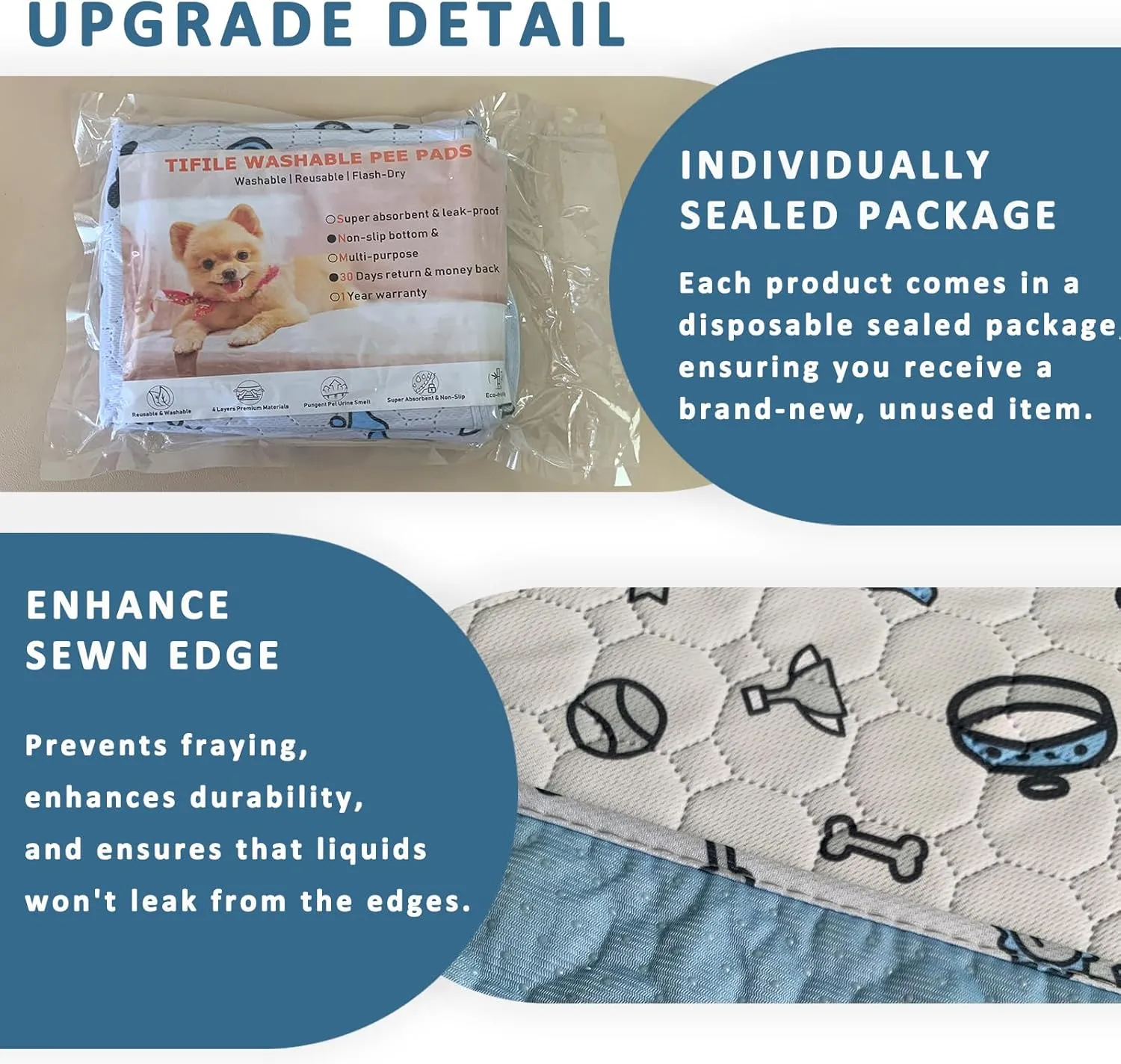 Washable Pee Pads for Dogs, 18x24in Reusable Puppy Pads, Absorbent Whelping Pads with Bone Print, Non-Slip Waterproof Pet Training Pads for Couch, Crate, Potty Training - 6 Pack