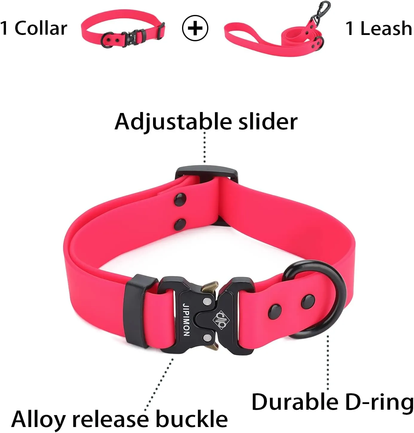 Waterproof Dog Collar and Leash Set Adjustable Quick Release Buckle Collar Leash for Small Medium Large Dogs (Large, Red)