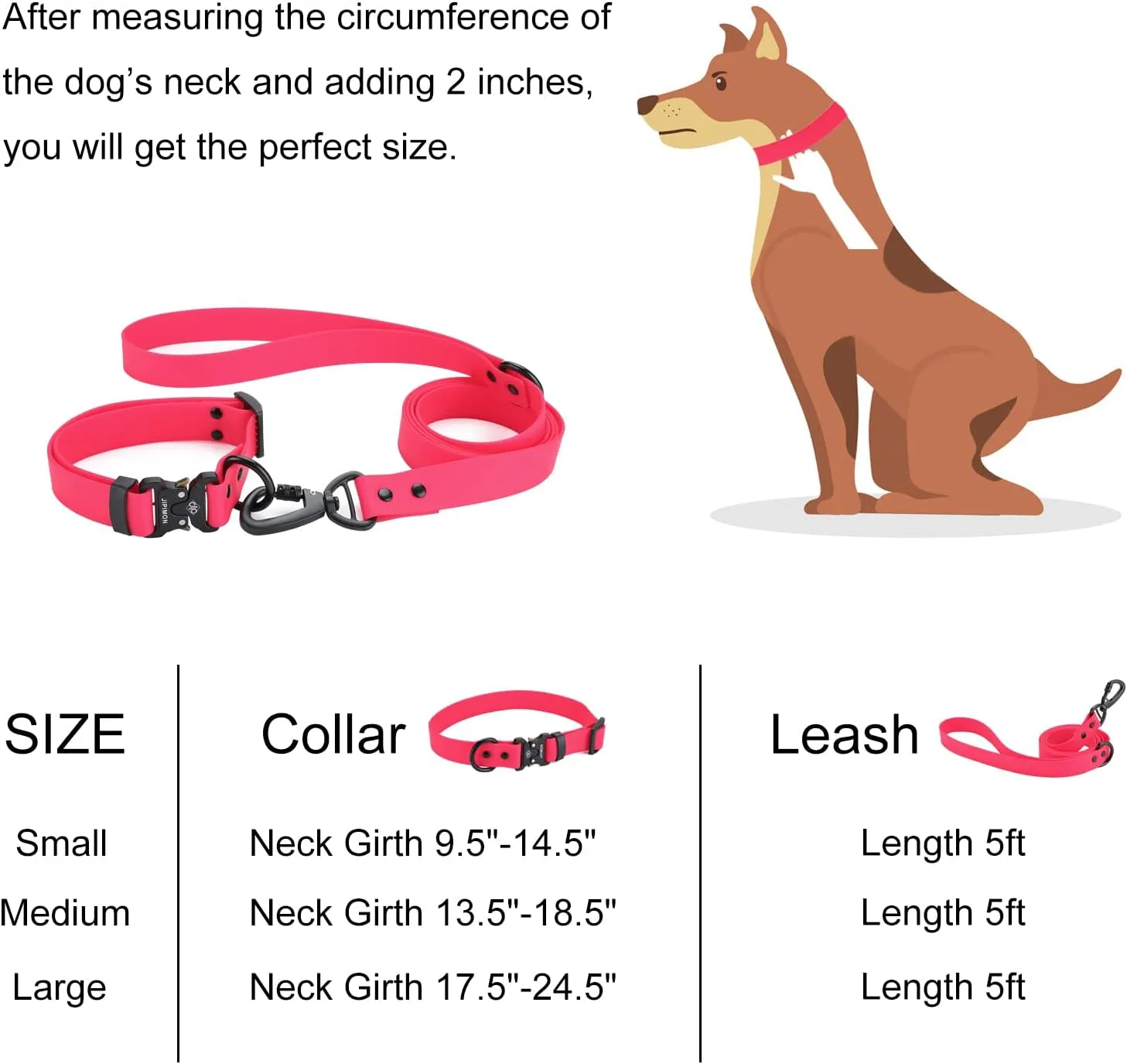 Waterproof Dog Collar and Leash Set Adjustable Quick Release Buckle Collar Leash for Small Medium Large Dogs (Large, Red)