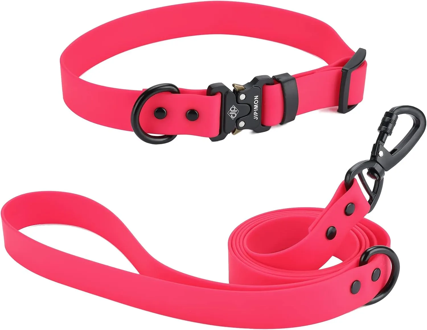 Waterproof Dog Collar and Leash Set Adjustable Quick Release Buckle Collar Leash for Small Medium Large Dogs (Large, Red)