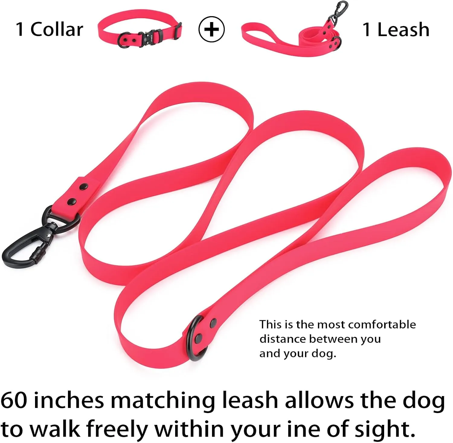 Waterproof Dog Collar and Leash Set Adjustable Quick Release Buckle Collar Leash for Small Medium Large Dogs (Large, Red)