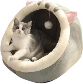 Winter Warm Cat Dog Tent Thickened Dogs Cat Beds for Indoor Dog Cats Kennel Pet Tent Warm Outdoor Cats Enclosures Cave Covered Cat Bed Fits Puppy Small Pet for Men Women Cute Stuff (Grey)