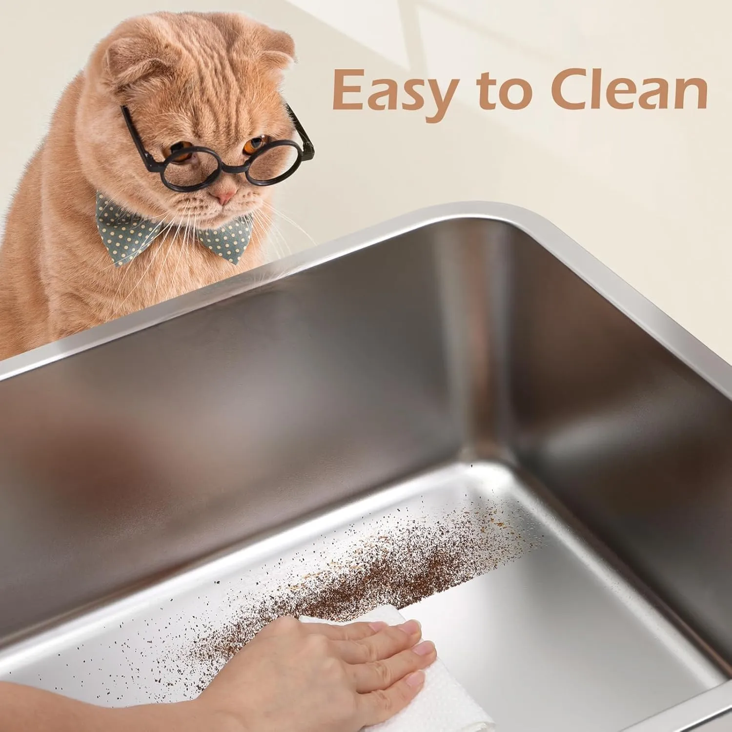 XL Stainless Steel Cat Litter Box with Lid  High Sides, Leak-Proof, Non-Stick Metal Litter Box for Large Cats  Easy to Clean, Includes Filter Pedal, Scoop & Cleaning Brush