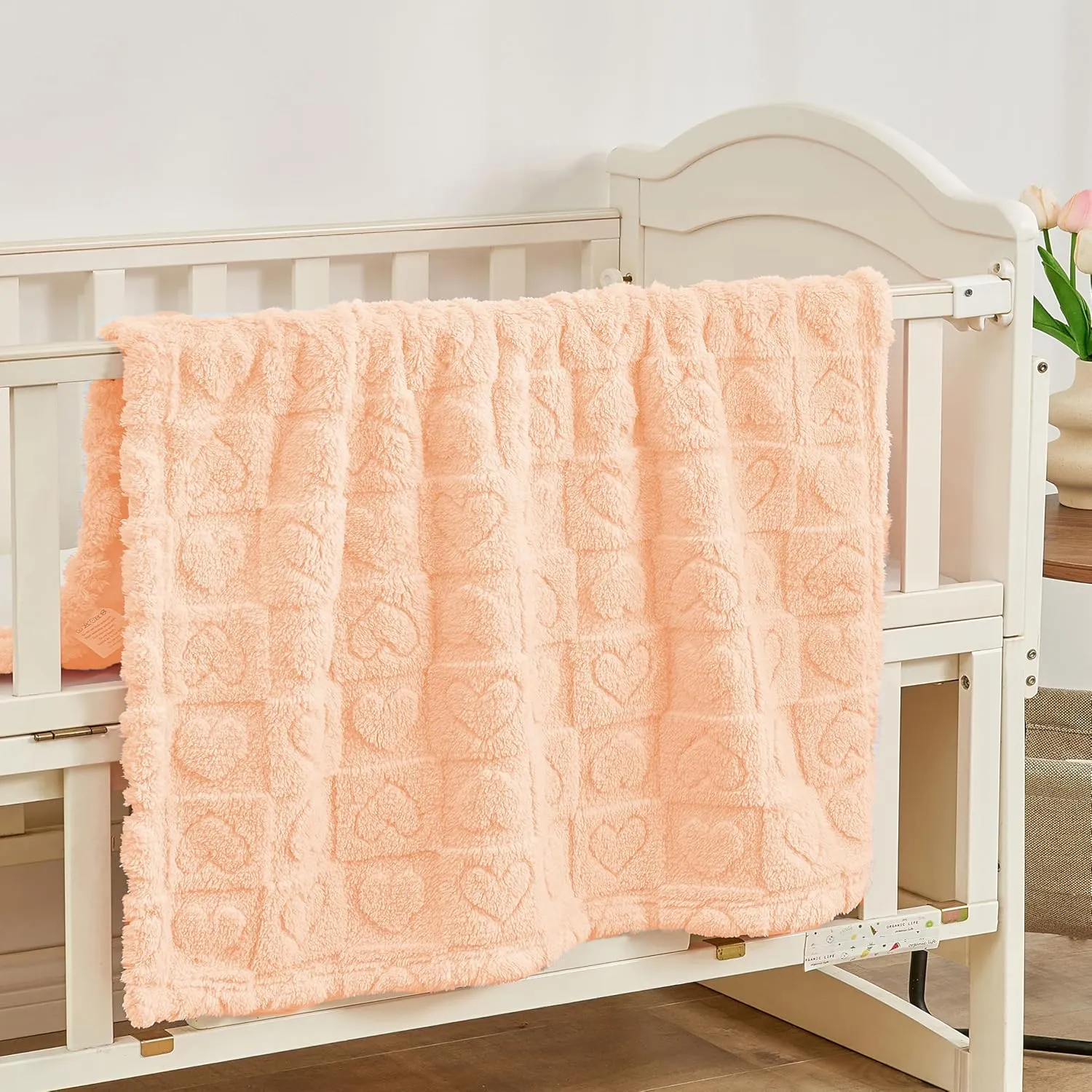 Yurhap Fleece Baby Blanket Heart Checkered, Ultra Soft Cozy Baby Blankets for Girls Boys, Fluffy Infant Toddler Newborn Receiving Gifts for Crib Stroller 30"x40" (Apricot Pink)