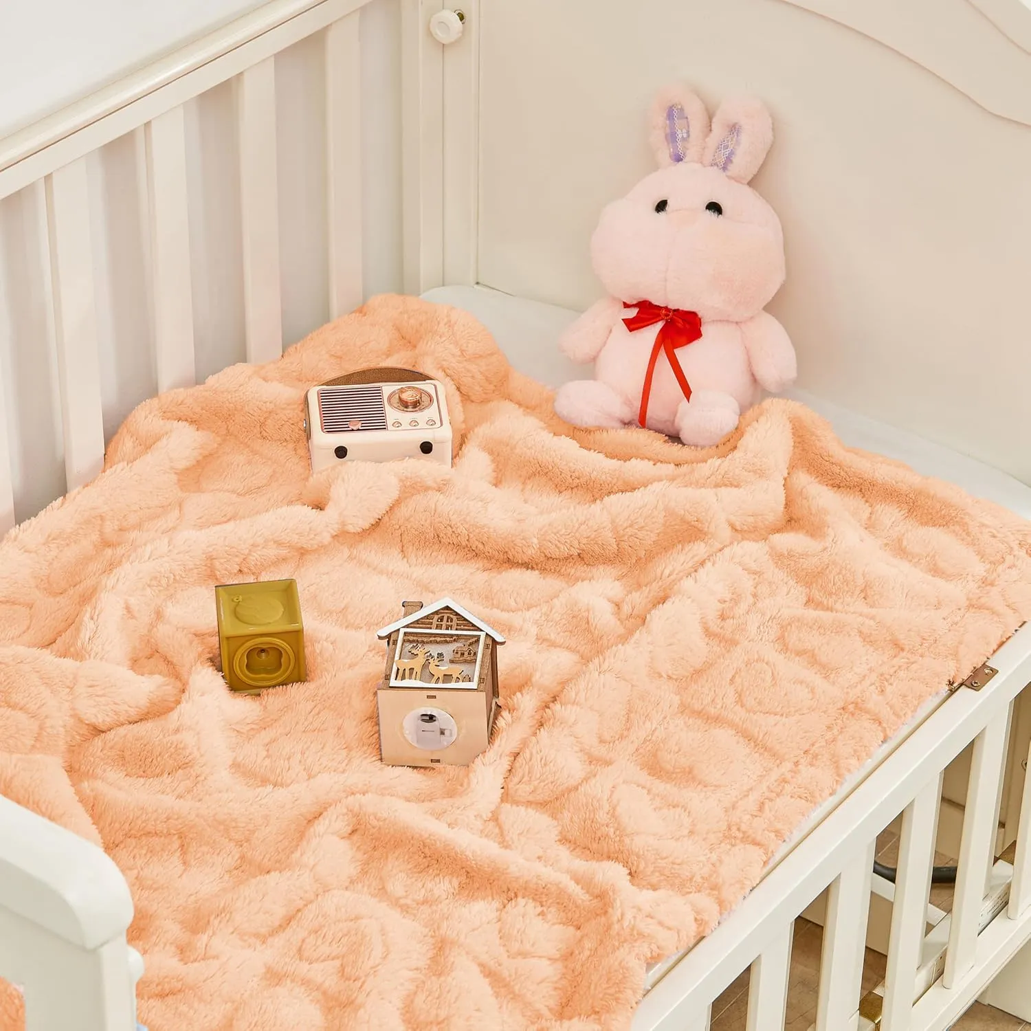 Yurhap Fleece Baby Blanket Heart Checkered, Ultra Soft Cozy Baby Blankets for Girls Boys, Fluffy Infant Toddler Newborn Receiving Gifts for Crib Stroller 30"x40" (Apricot Pink)